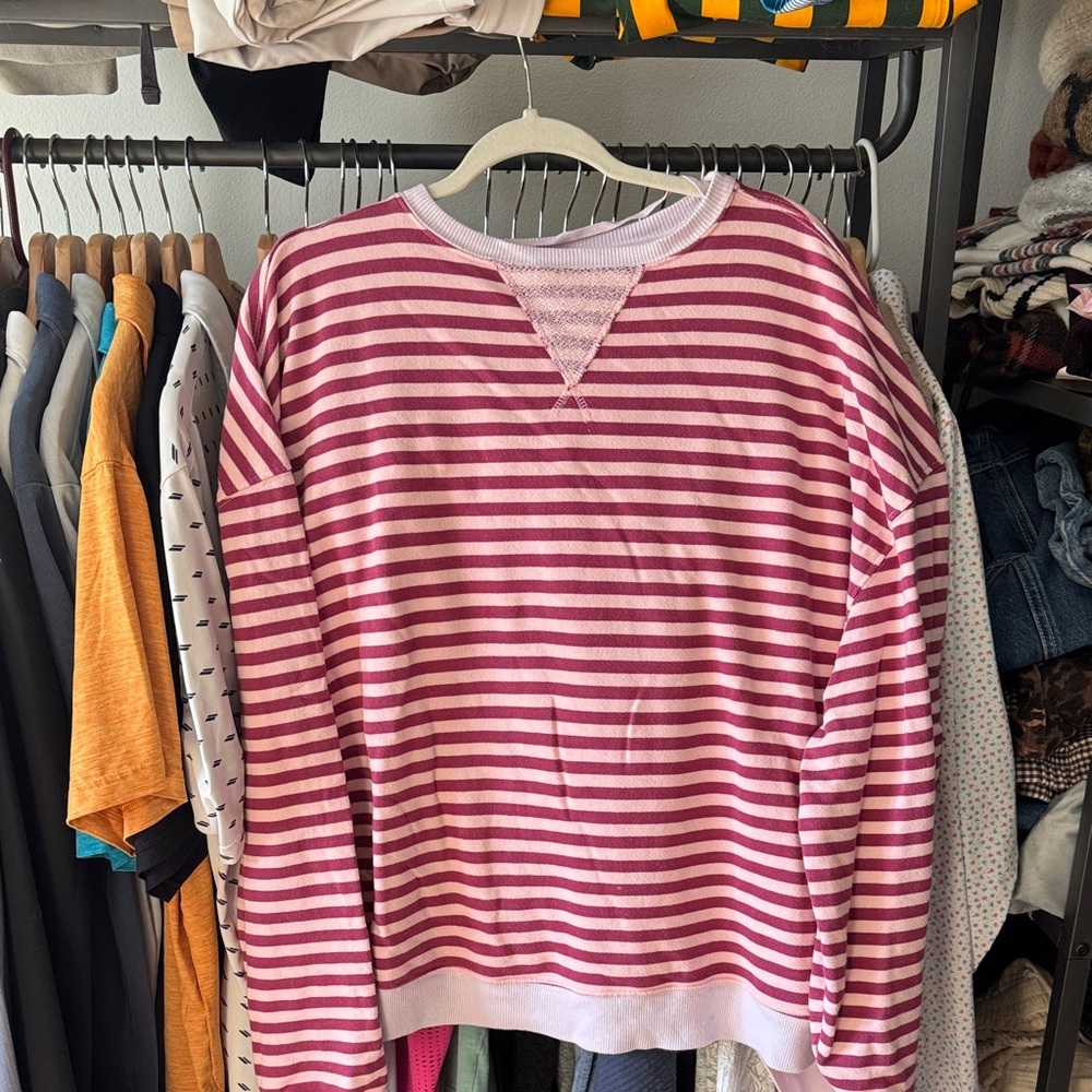 Free People Pink and White Striped Top popular crew neck on their website